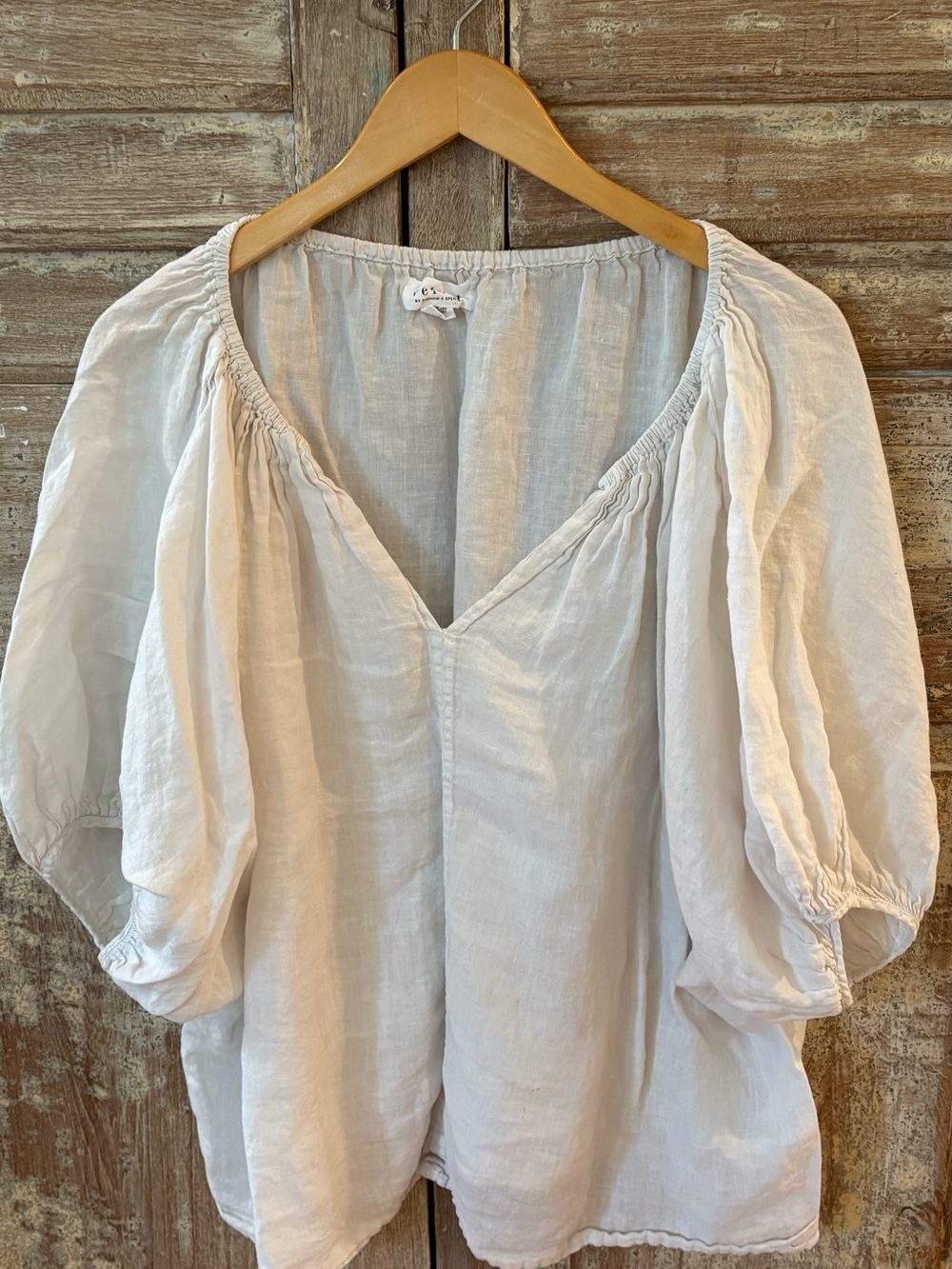 Velvet by Graham & Spencer Soft White Linen V-Neck Peasant Top